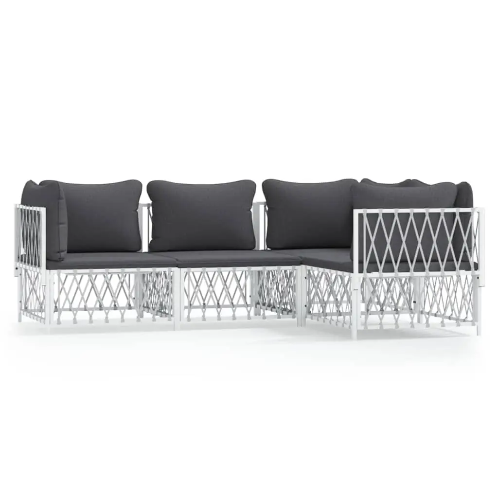 4 Piece Garden Lounge Set with Cushions White Steel 3186868 - Furniture