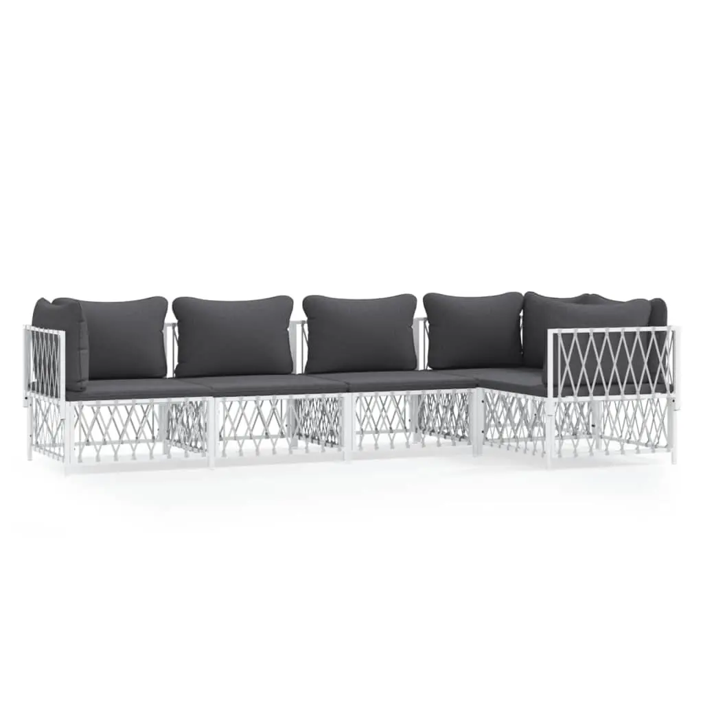 5 Piece Garden Lounge Set with Cushions White Steel 3186872 - Furniture