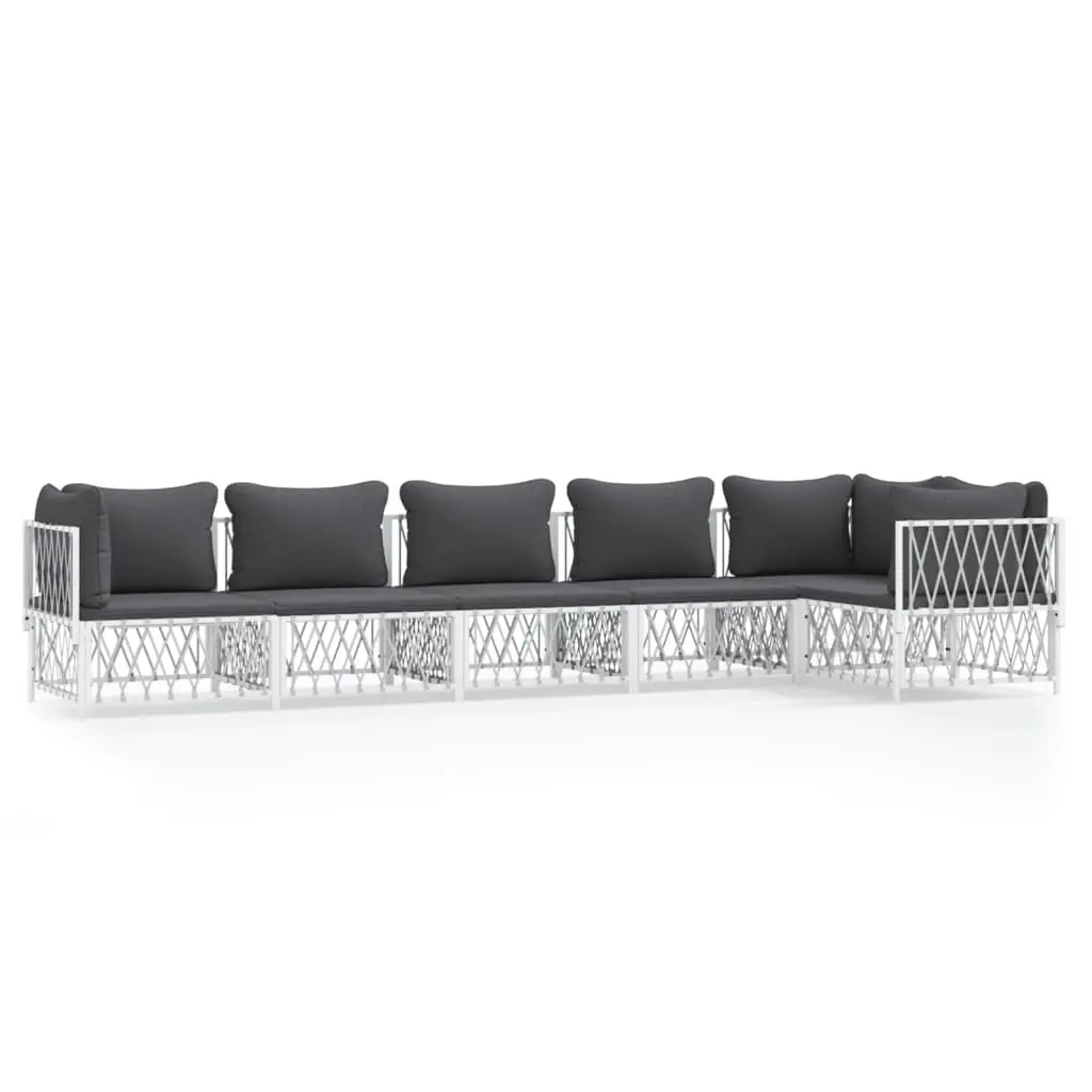 6 Piece Garden Lounge Set with Cushions White Steel 3186876 - Furniture