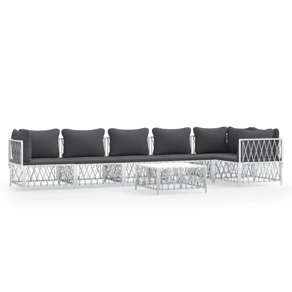 7 Piece Garden Lounge Set with Cushions White Steel 3186878 - Furniture