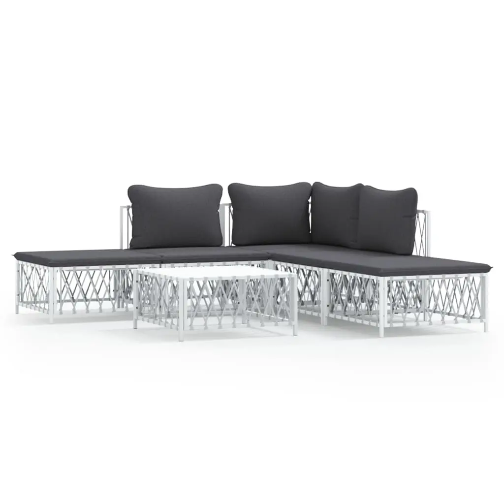 6 Piece Garden Lounge Set with Cushions White Steel 3186880 - Furniture