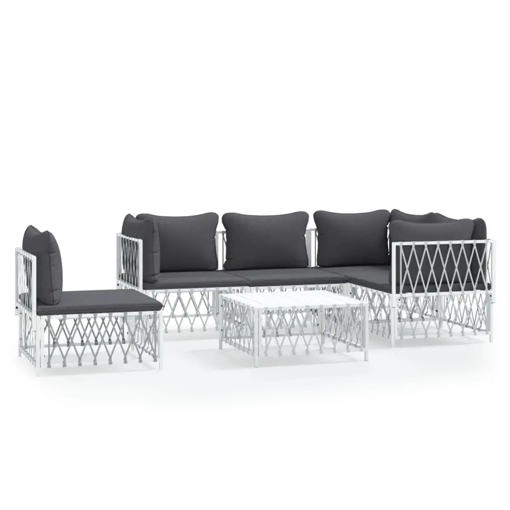 6 Piece Garden Lounge Set with Cushions White Steel 3186886 - Furniture