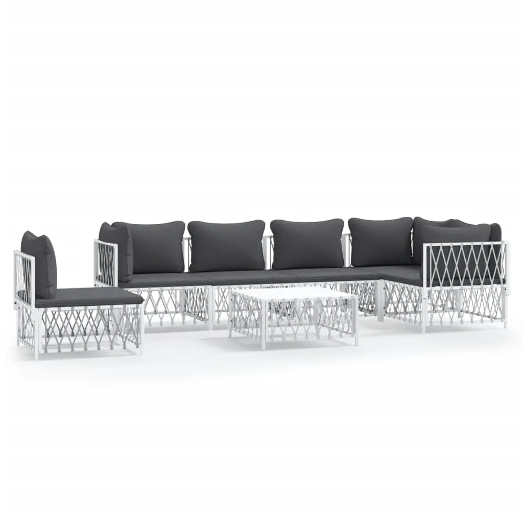 7 Piece Garden Lounge Set with Cushions White Steel 3186888 - Furniture