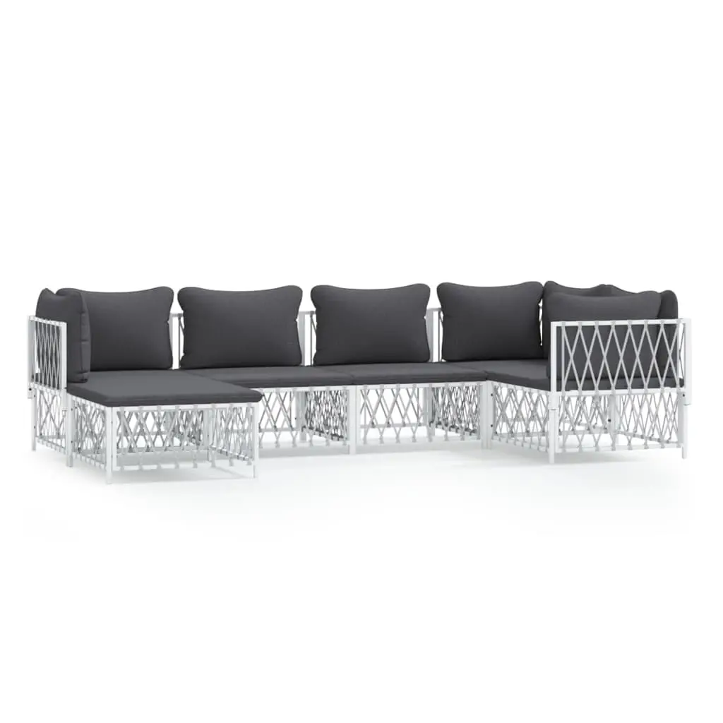 6 Piece Garden Lounge Set with Cushions White Steel 3186892 - Furniture