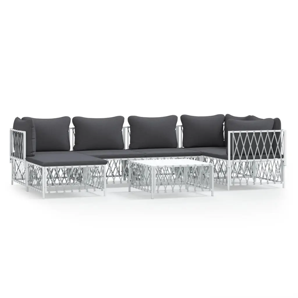 7 Piece Garden Lounge Set with Cushions White Steel 3186894 - Furniture
