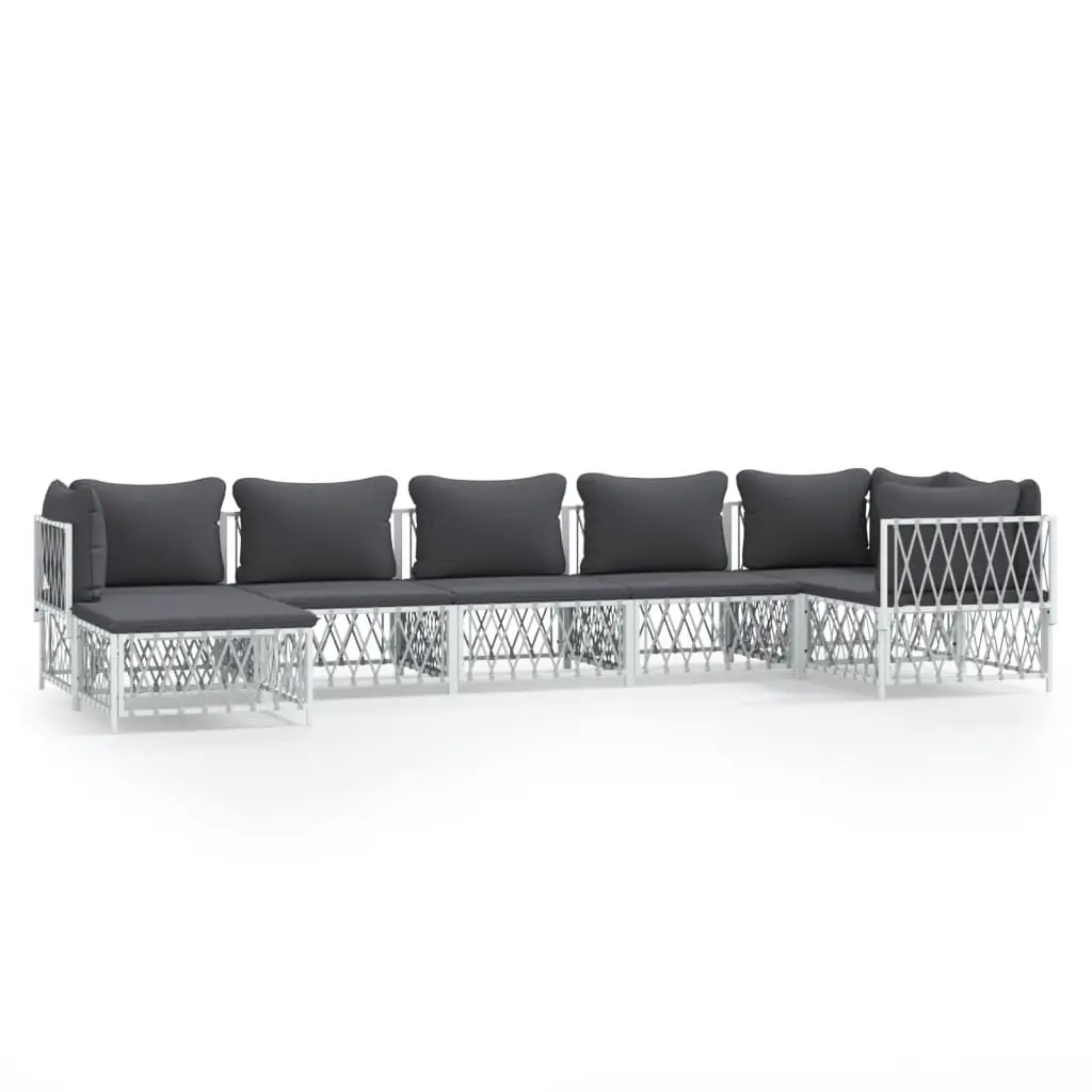 7 Piece Garden Lounge Set with Cushions White Steel 3186896 - Furniture