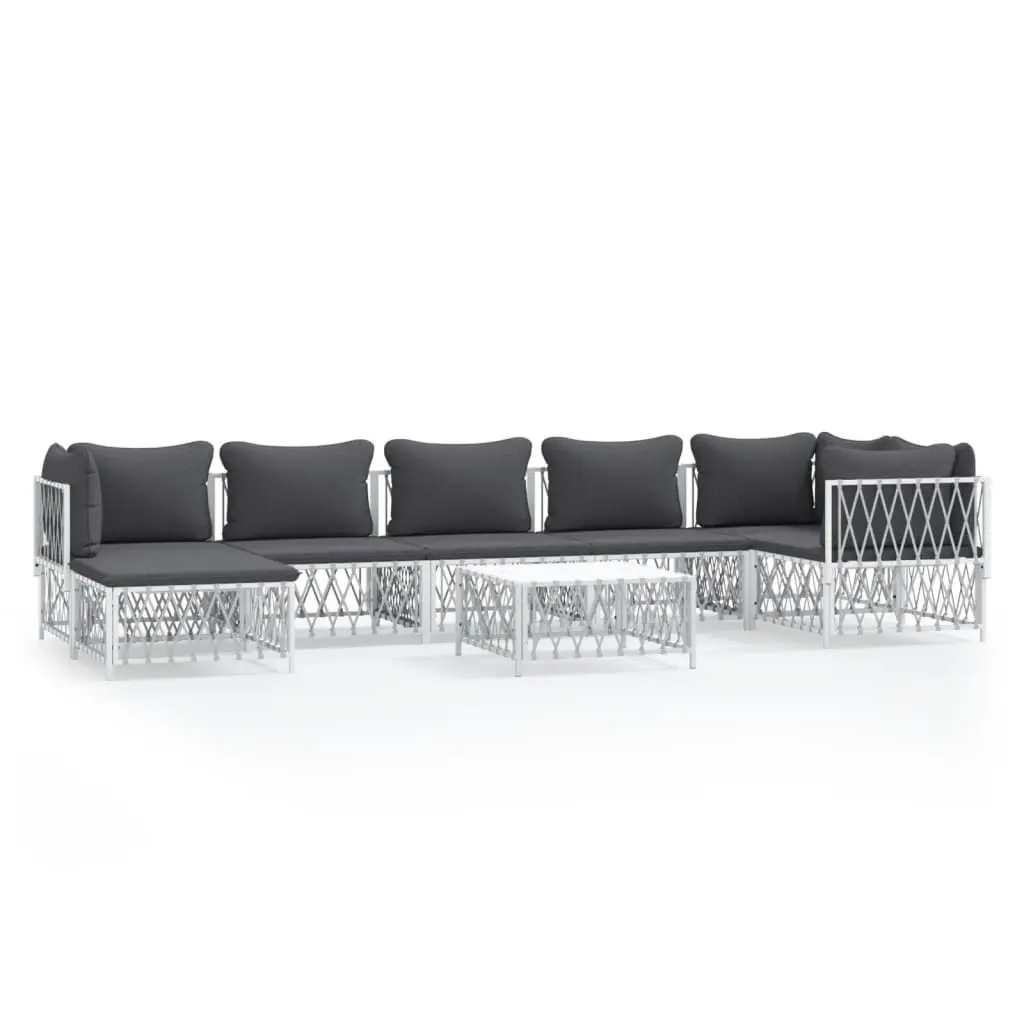 8 Piece Garden Lounge Set with Cushions White Steel 3186898 - Furniture