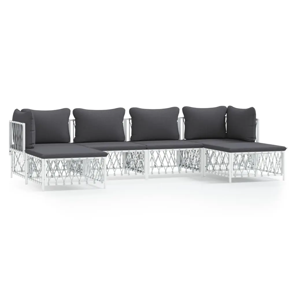 6 Piece Garden Lounge Set with Cushions White Steel 3186900 - Furniture