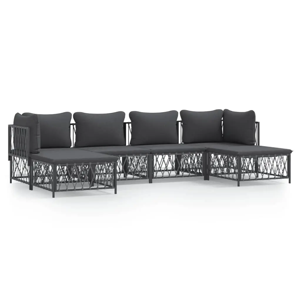 6 Piece Garden Lounge Set with Cushions Anthracite Steel 3186901 - Furniture