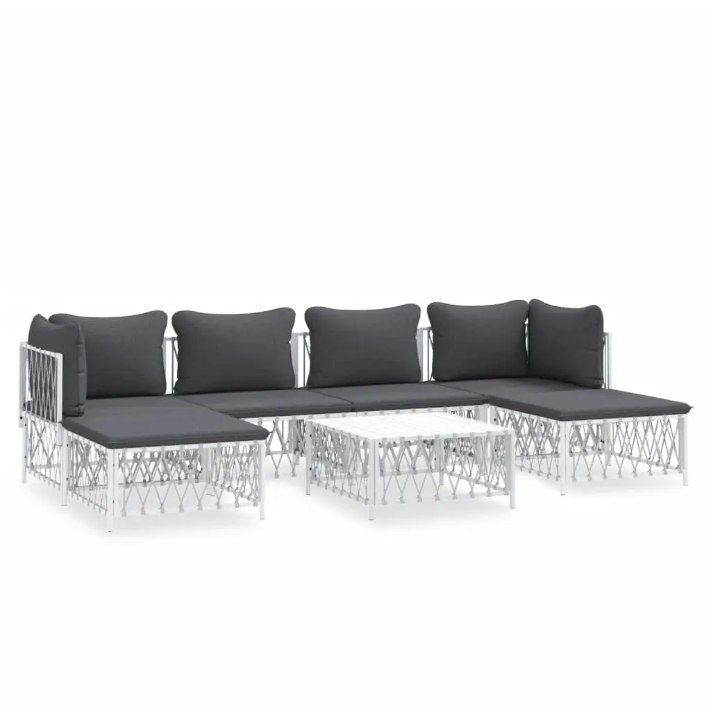 7 Piece Garden Lounge Set with Cushions White Steel 3186902 - Furniture