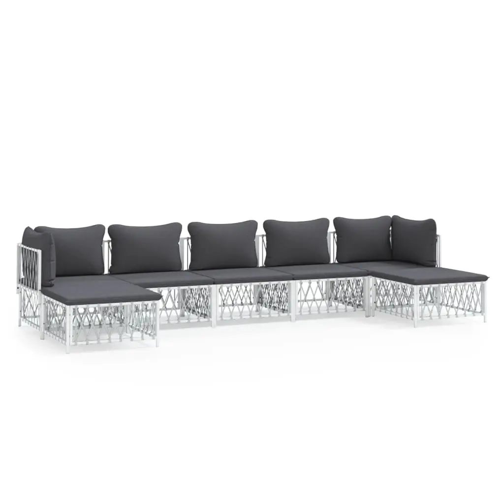 7 Piece Garden Lounge Set with Cushions White Steel 3186904 - Furniture