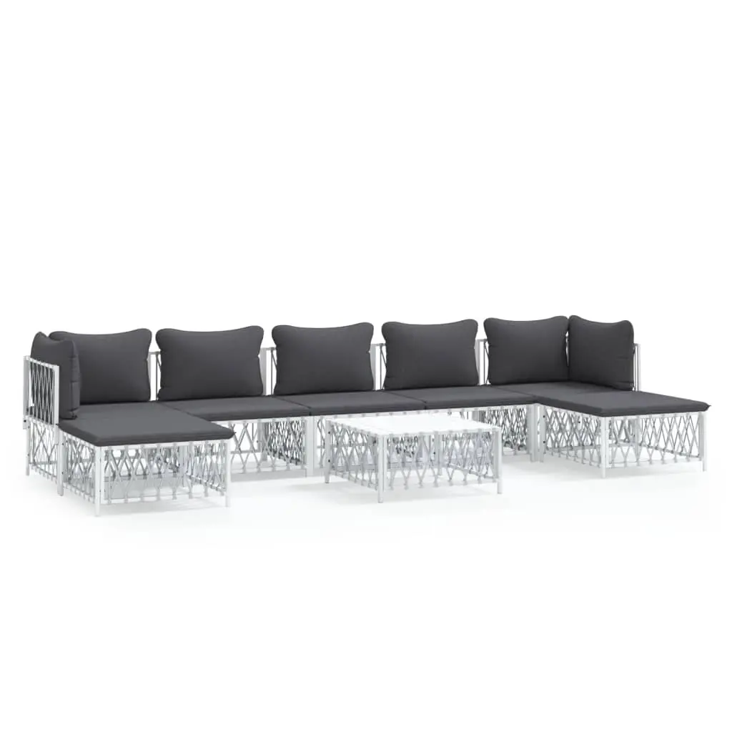 8 Piece Garden Lounge Set with Cushions White Steel 3186906 - Furniture