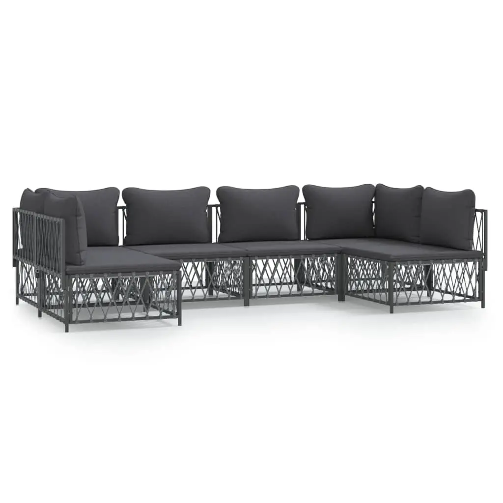6 Piece Garden Lounge Set with Cushions Anthracite Steel 3186909 - Furniture