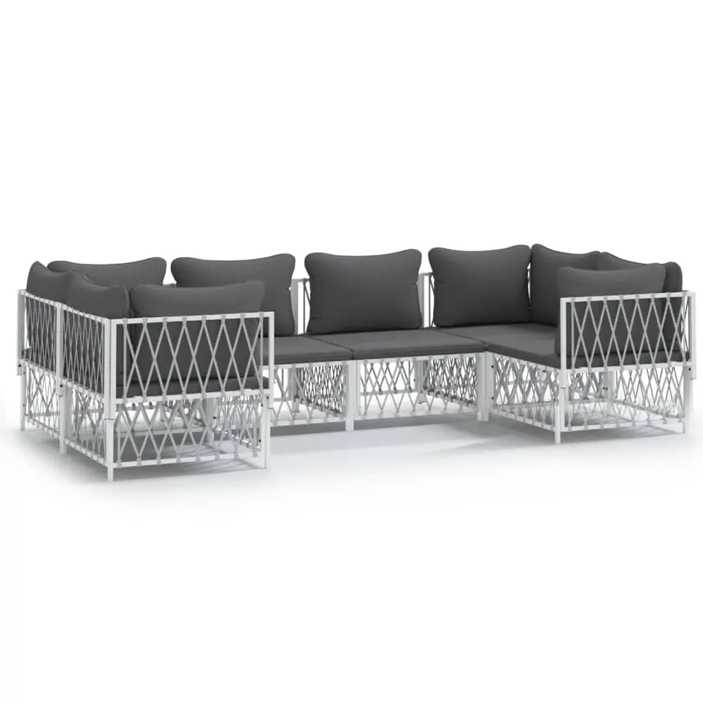 6 Piece Garden Lounge Set with Cushions White Steel 3186918 - Furniture