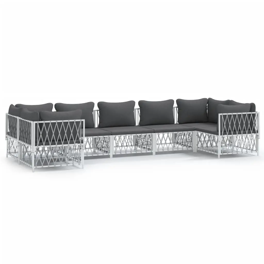 7 Piece Garden Lounge Set with Cushions White Steel 3186922 - Furniture