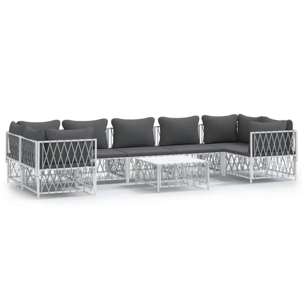 8 Piece Garden Lounge Set with Cushions White Steel 3186924 - Furniture