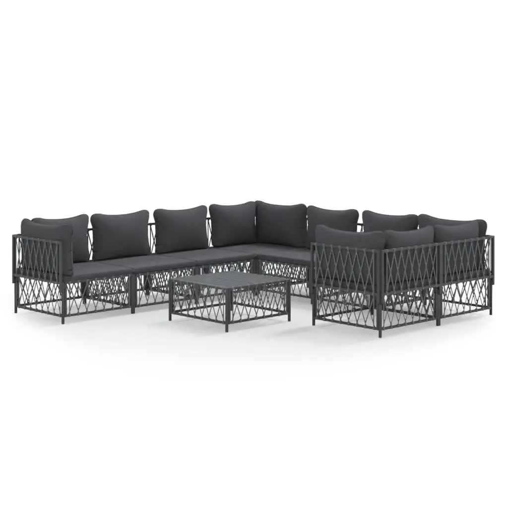 9 Piece Garden Lounge Set with Cushions Anthracite Steel 3186933 - Furniture