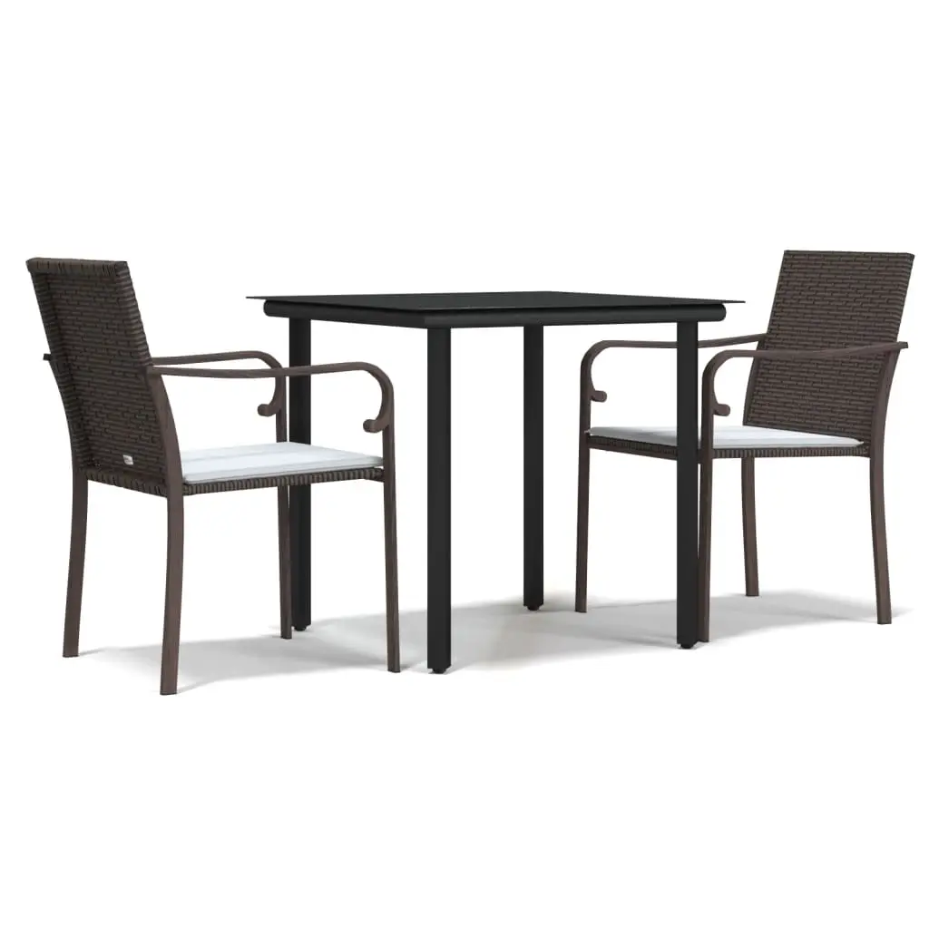 3 Piece Garden Dining Set with Cushions Poly Rattan and Steel 3186953 - Furniture