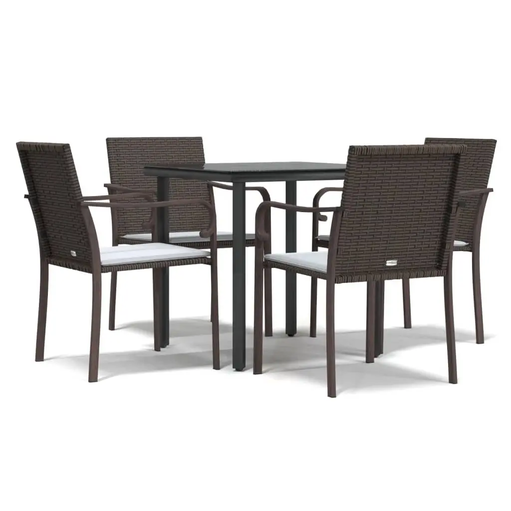 5 Piece Garden Dining Set with Cushions Poly Rattan and Steel 3186954 - Furniture
