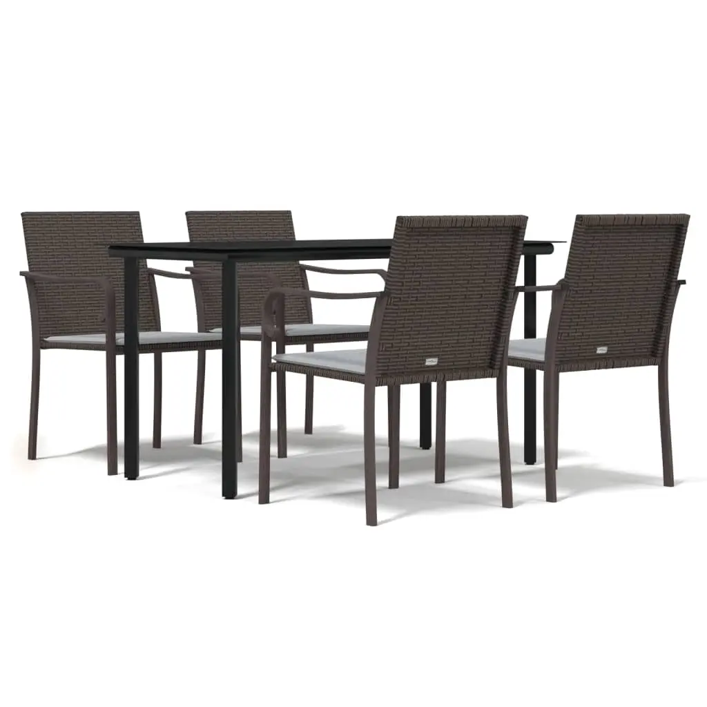 5 Piece Garden Dining Set with Cushions Poly Rattan and Steel 3186957 - Furniture