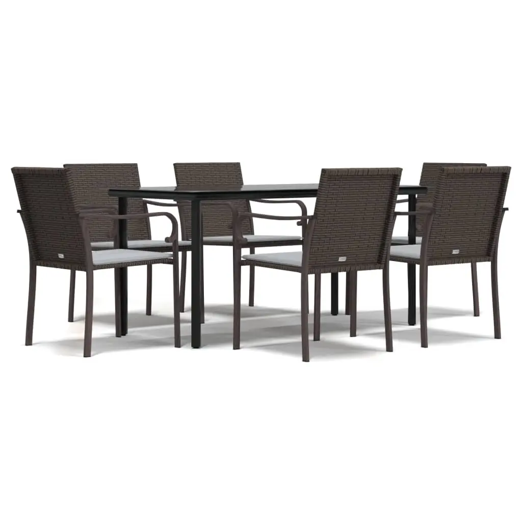 7 Piece Garden Dining Set with Cushions Poly Rattan and Steel 3186962 - Furniture