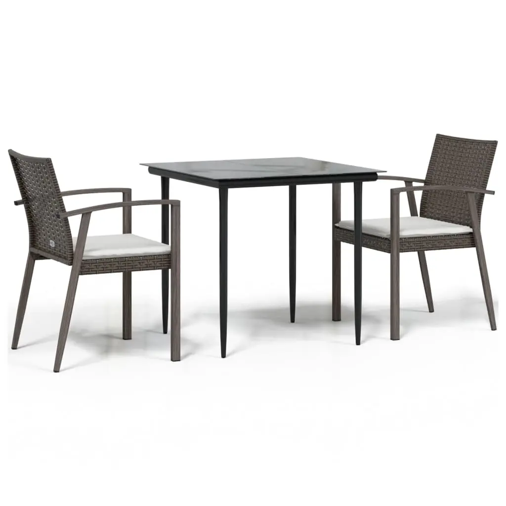 3 Piece Garden Dining Set with Cushions Poly Rattan and Steel 3186969 - Furniture