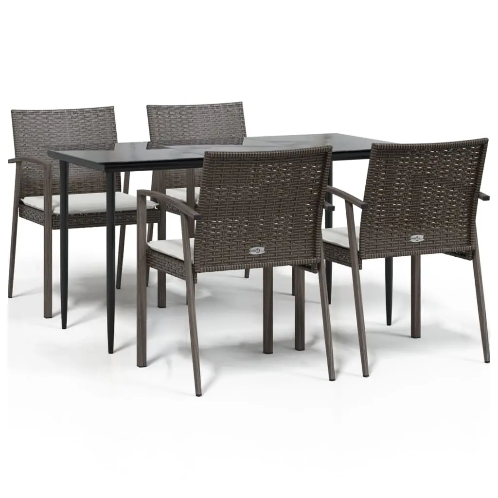 5 Piece Garden Dining Set with Cushions Poly Rattan and Steel 3186973 - Furniture