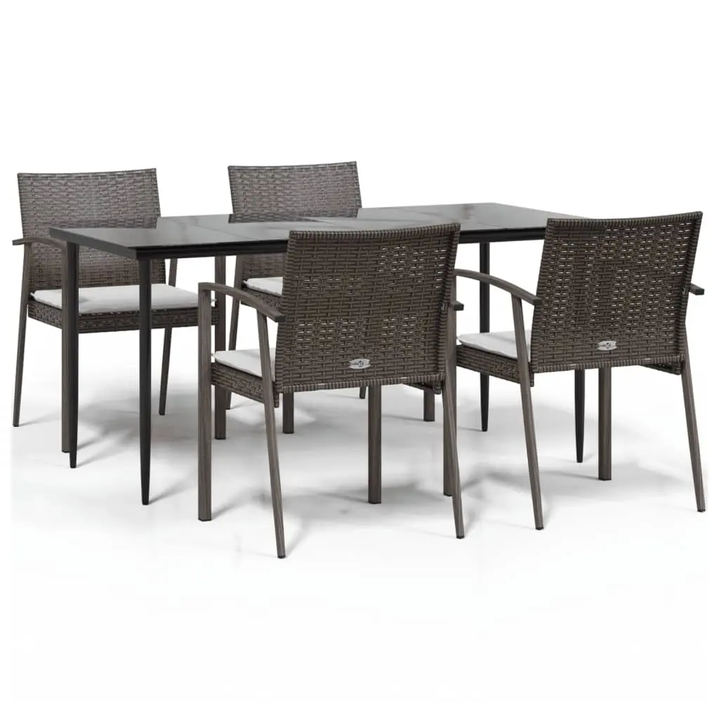 5 Piece Garden Dining Set with Cushions Poly Rattan and Steel 3186977 - Furniture