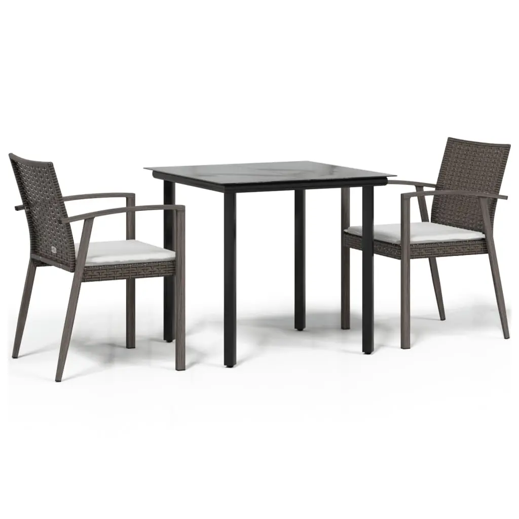 3 Piece Garden Dining Set with Cushions Poly Rattan and Steel 3186985 - Furniture