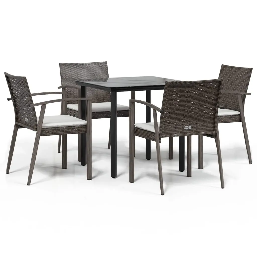 5 Piece Garden Dining Set with Cushions Poly Rattan and Steel 3186986 - Furniture