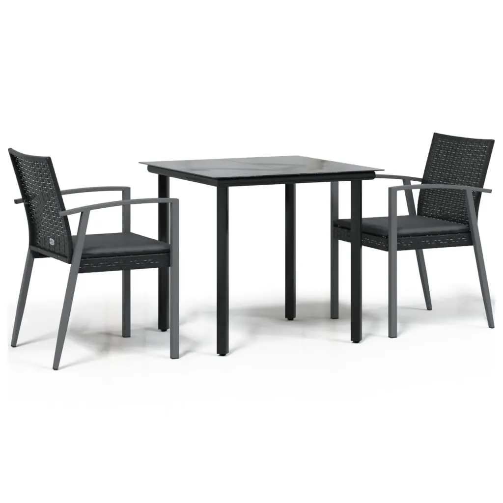 3 Piece Garden Dining Set with Cushions Poly Rattan and Steel 3186987 - Furniture