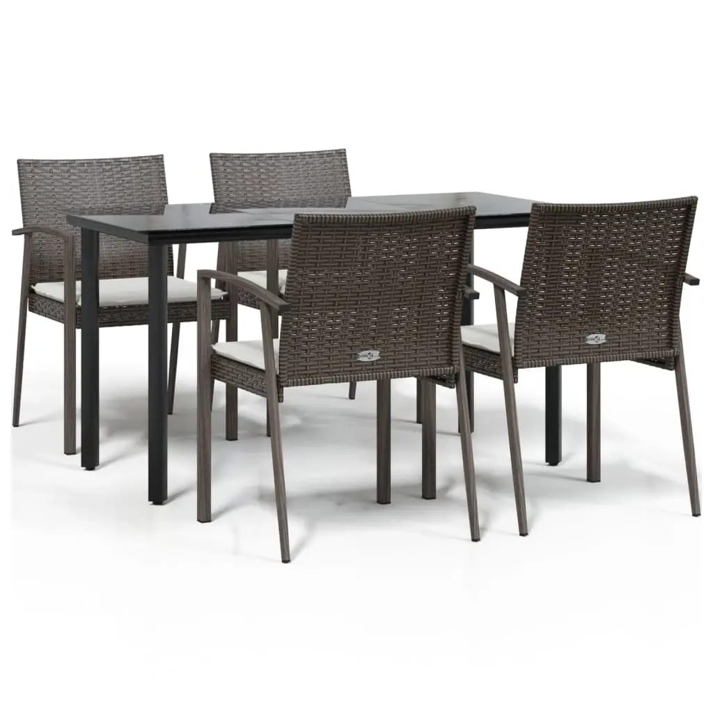 5 Piece Garden Dining Set with Cushions Poly Rattan and Steel 3186989 - Furniture