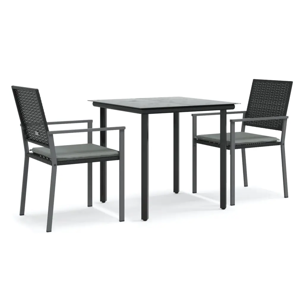 3 Piece Garden Dining Set with Cushions Poly Rattan and Steel 3187017 - Furniture