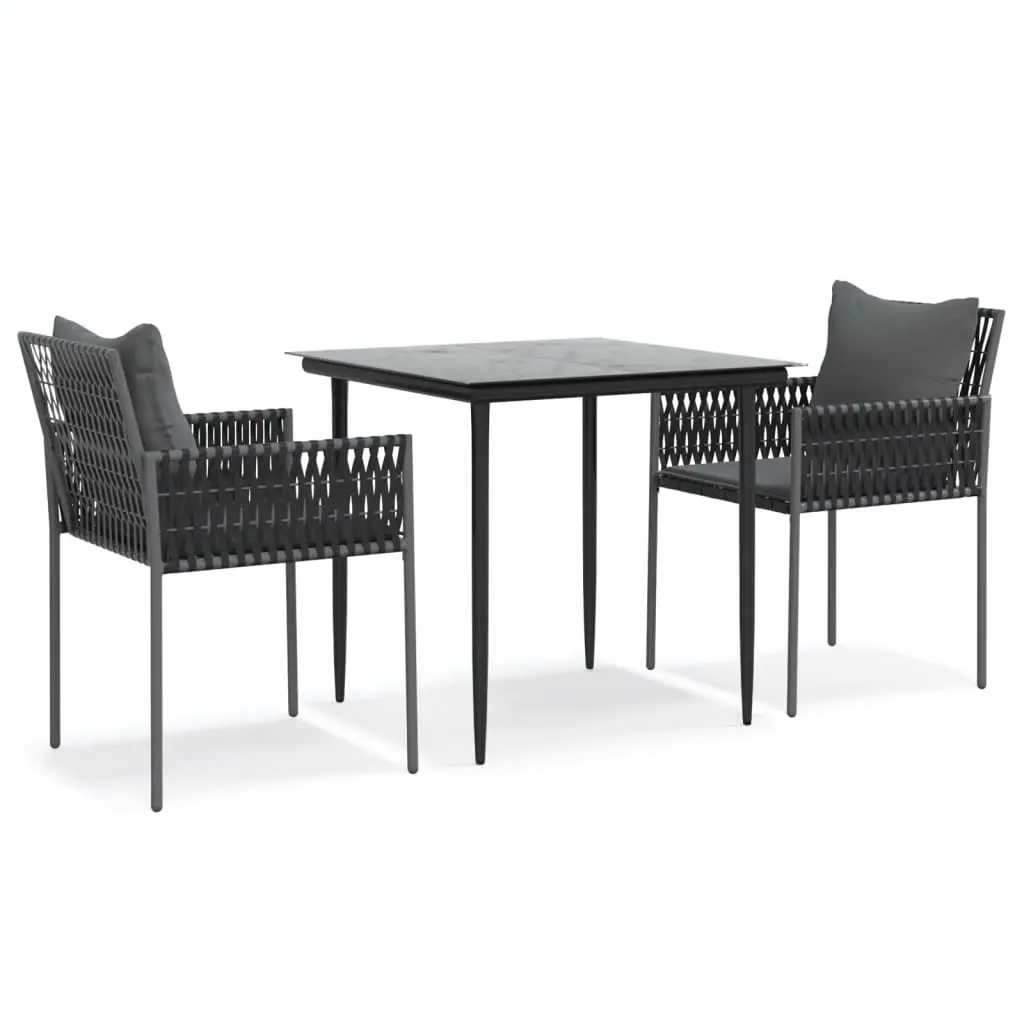 3 Piece Garden Dining Set with Cushions Poly Rattan and Steel 3187051 - Furniture