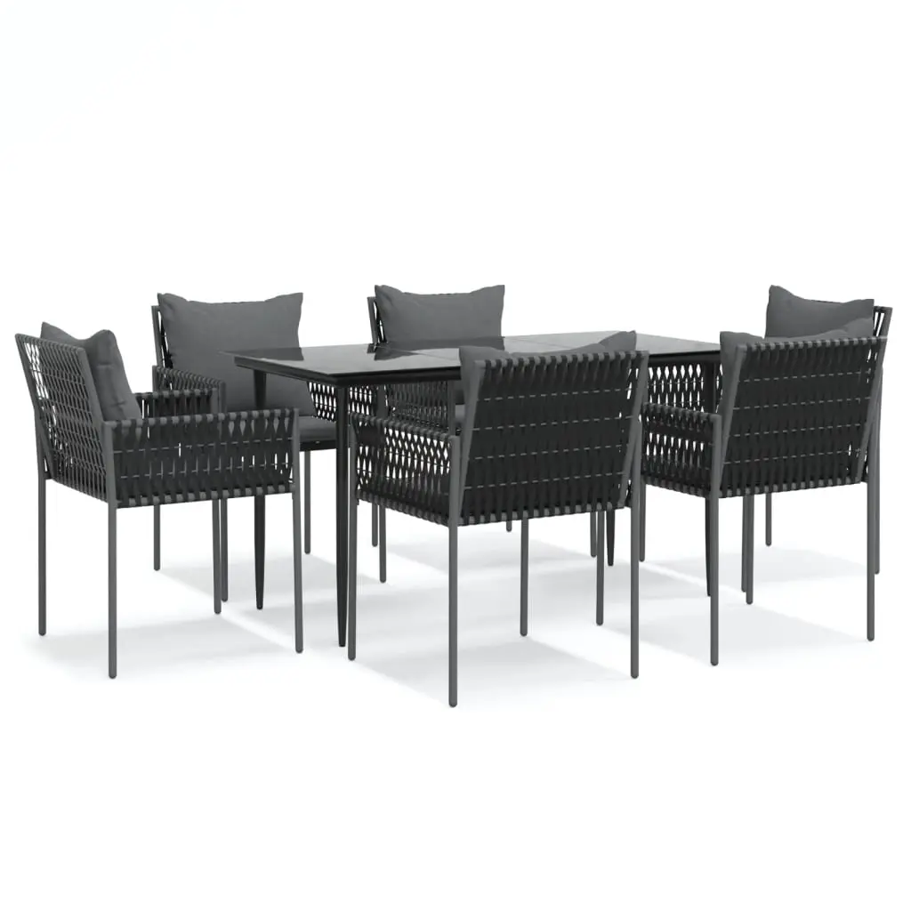 7 Piece Garden Dining Set with Cushions Poly Rattan and Steel 3187056 - Furniture