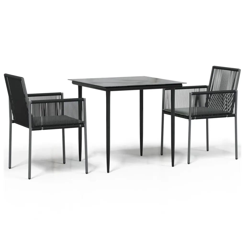 3 Piece Garden Dining Set with Cushions Black Poly Rattan and Steel 3187065 - Furniture