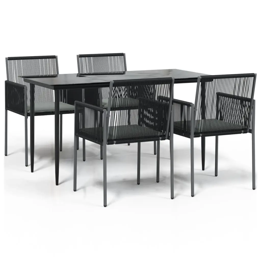 5 Piece Garden Dining Set with Cushions Black Poly Rattan and Steel 3187067 - Furniture