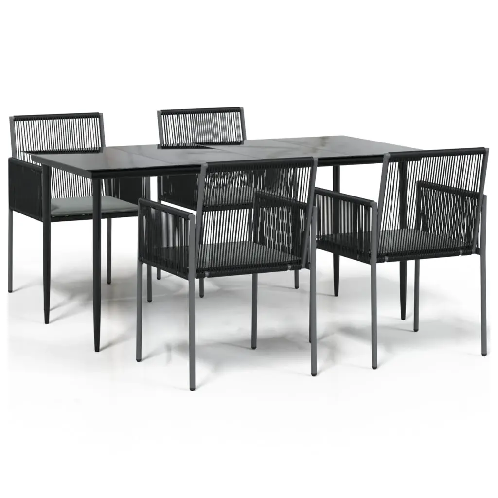 5 Piece Garden Dining Set with Cushions Black Poly Rattan and Steel 3187069 - Furniture