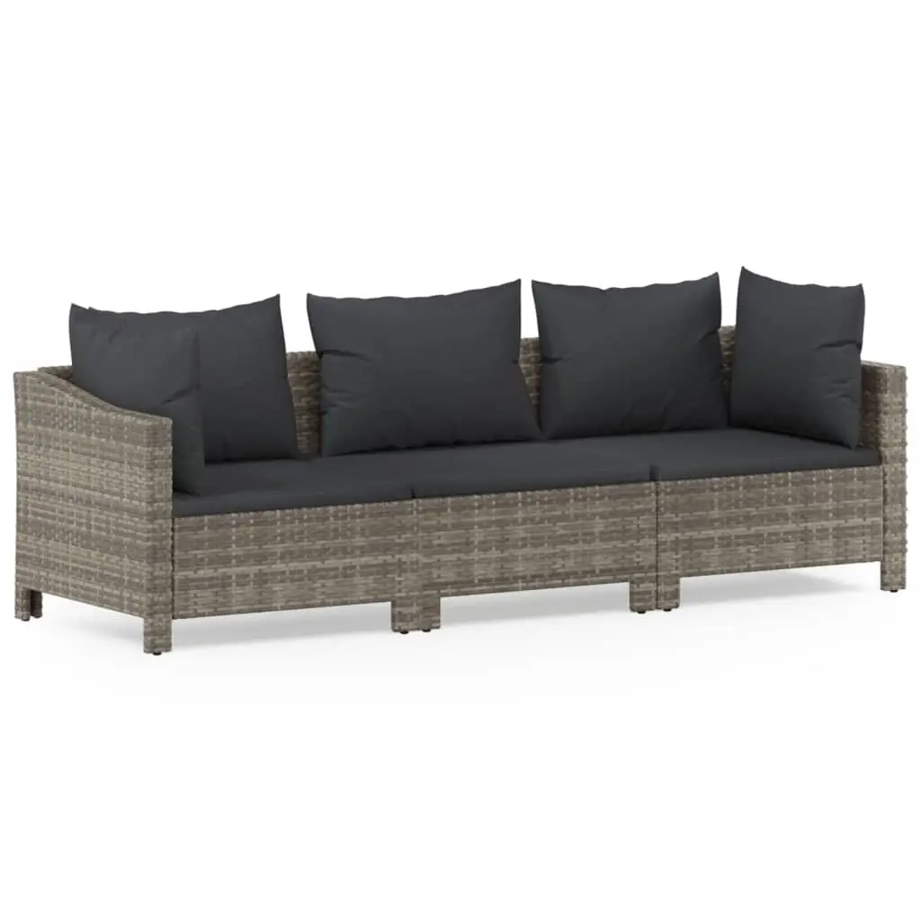 3 Piece Garden Lounge Set with Cushions Grey Poly Rattan 3187262 - Furniture