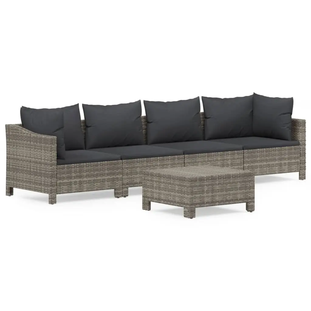5 Piece Garden Lounge Set with Cushions Grey Poly Rattan 3187263 - Furniture