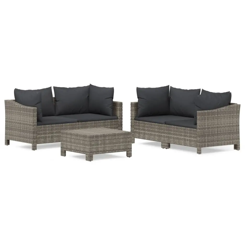 5 Piece Garden Lounge Set with Cushions Grey Poly Rattan 3187264 - Furniture