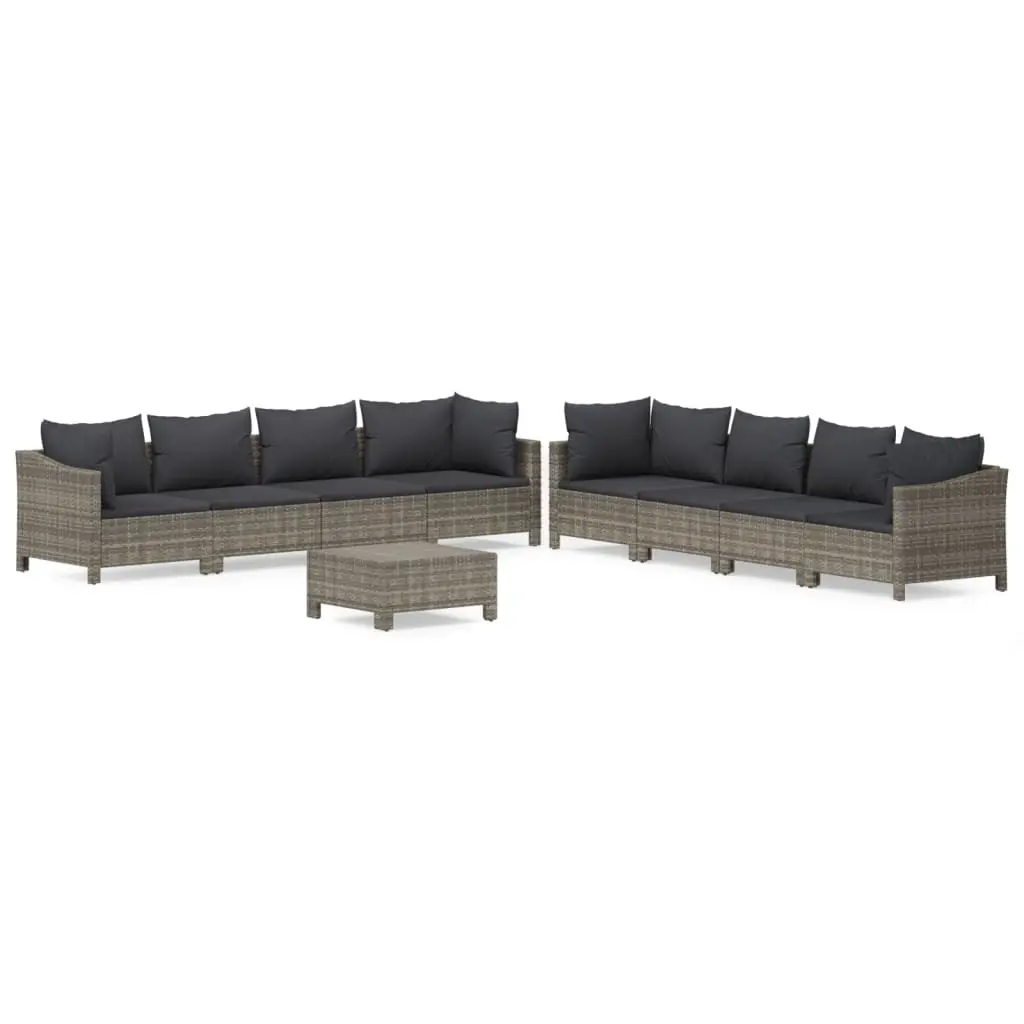 9 Piece Garden Lounge Set with Cushions Grey Poly Rattan 3187268 - Furniture