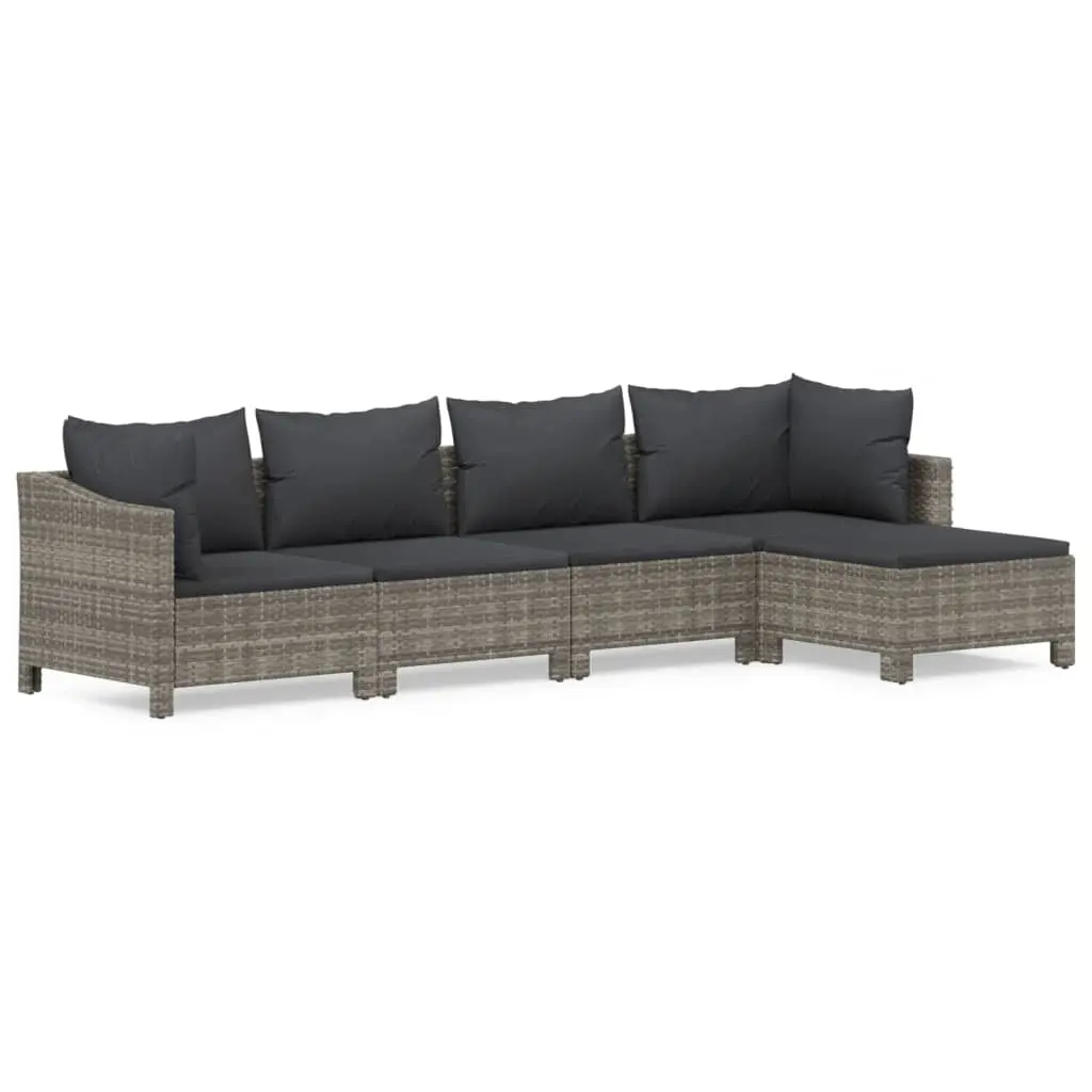 5 Piece Garden Lounge Set with Cushions Grey Poly Rattan 3187270 - Furniture