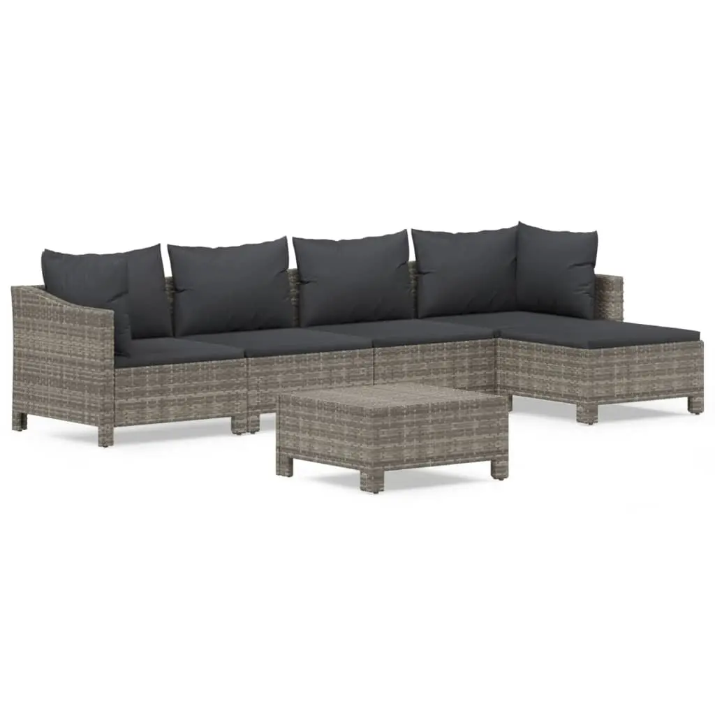 6 Piece Garden Lounge Set with Cushions Grey Poly Rattan 3187271 - Furniture