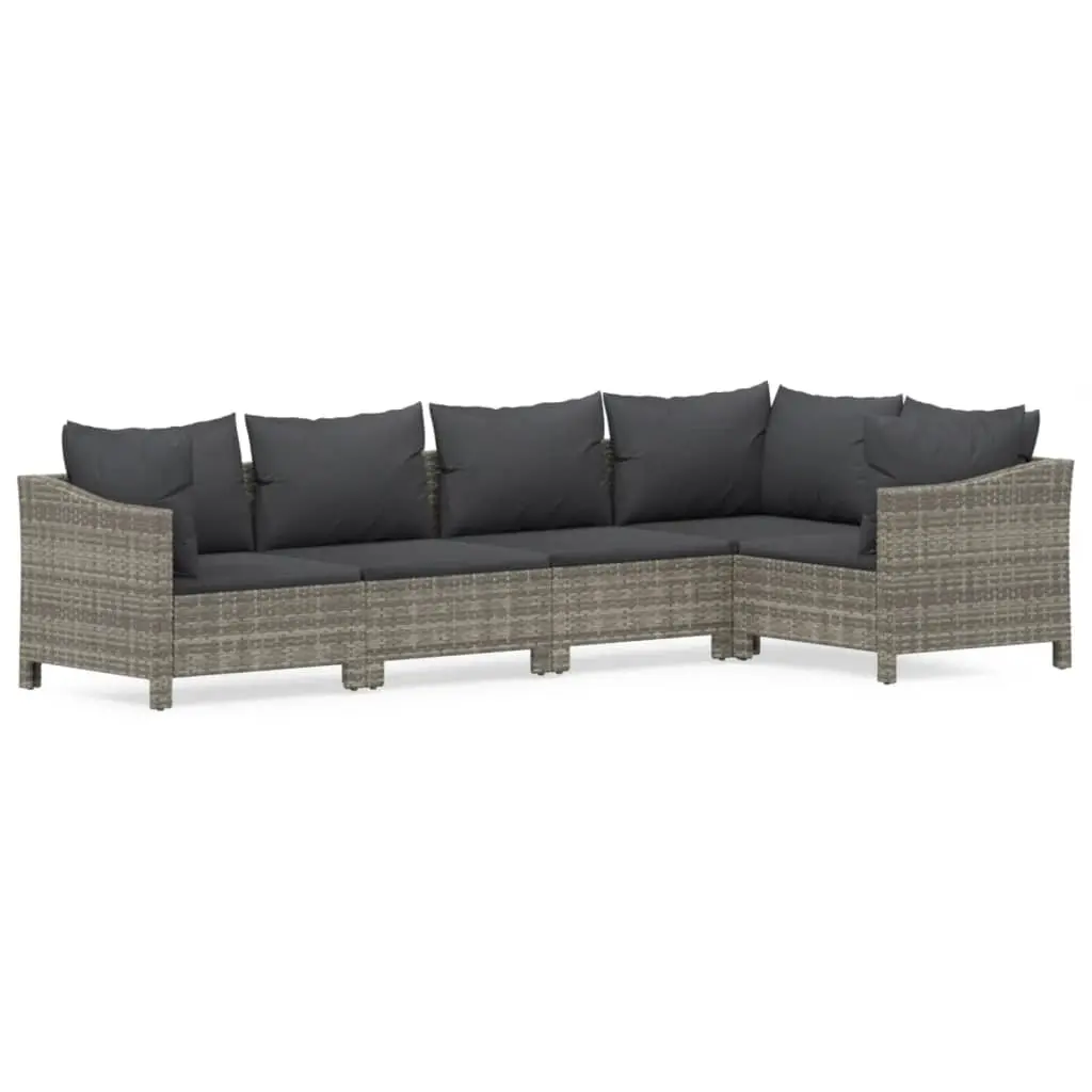 5 Piece Garden Lounge Set with Cushions Grey Poly Rattan 3187274 - Furniture