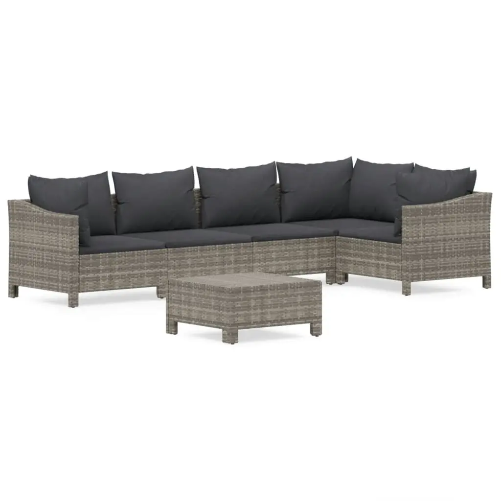 6 Piece Garden Lounge Set with Cushions Grey Poly Rattan 3187275 - Furniture