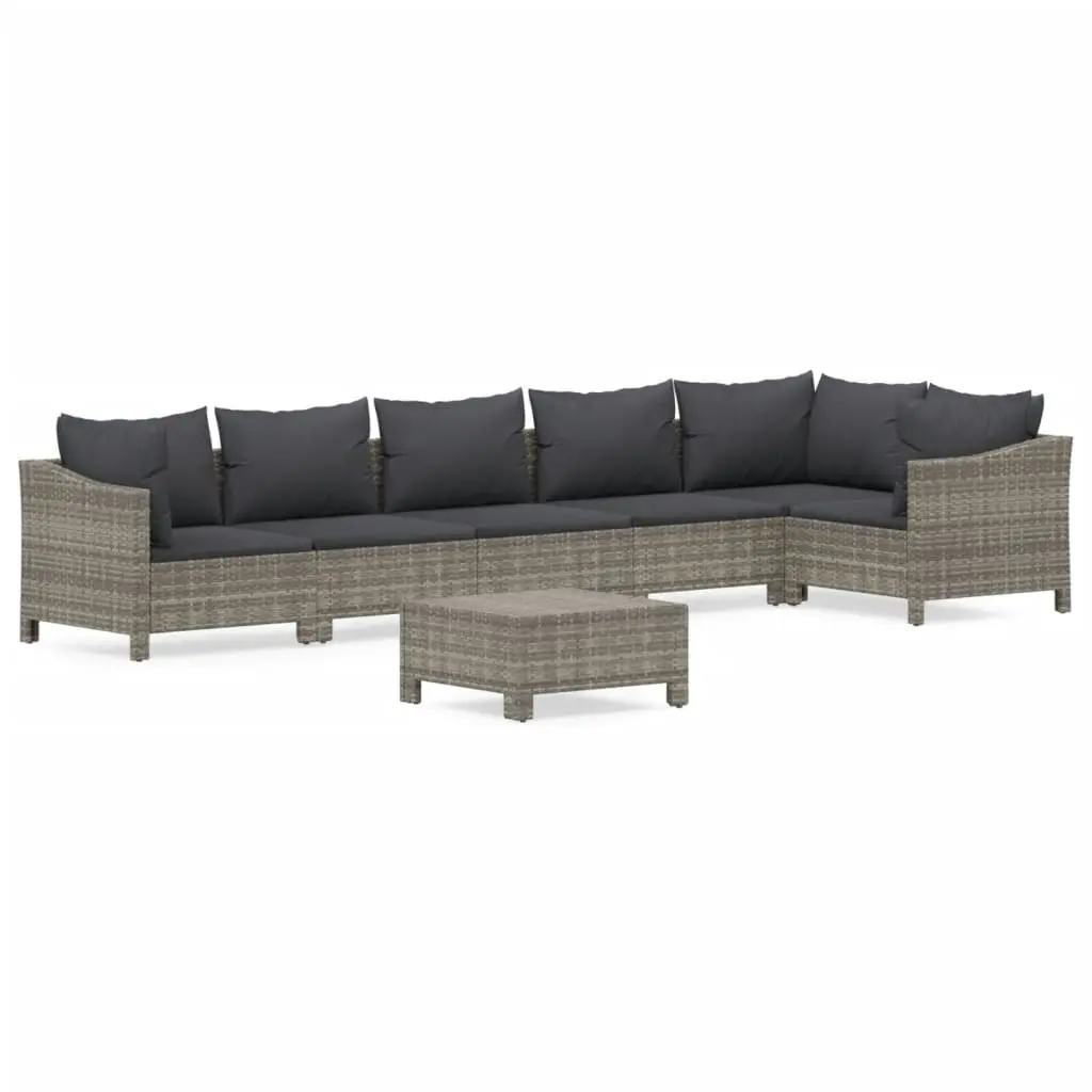 7 Piece Garden Lounge Set with Cushions Grey Poly Rattan 3187277 - Furniture