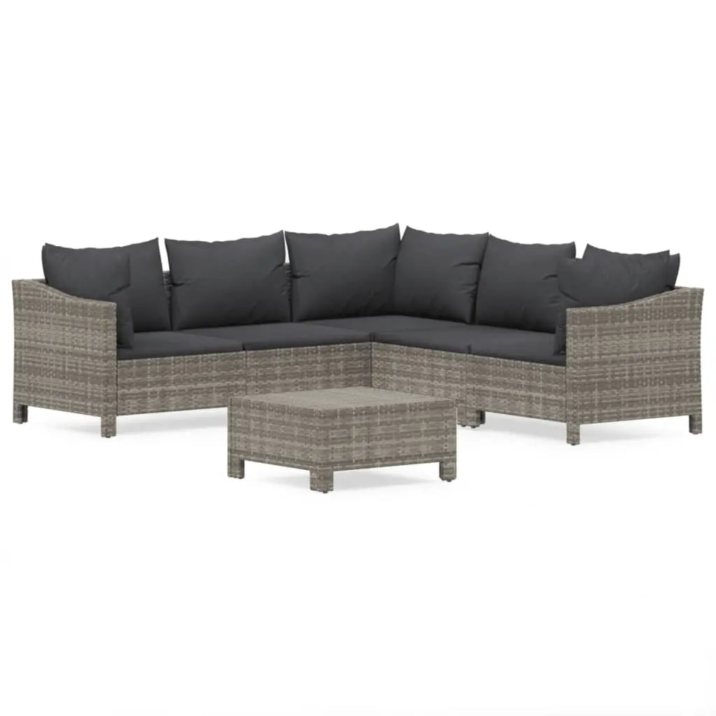 6 Piece Garden Lounge Set with Cushions Grey Poly Rattan 3187278 - Furniture