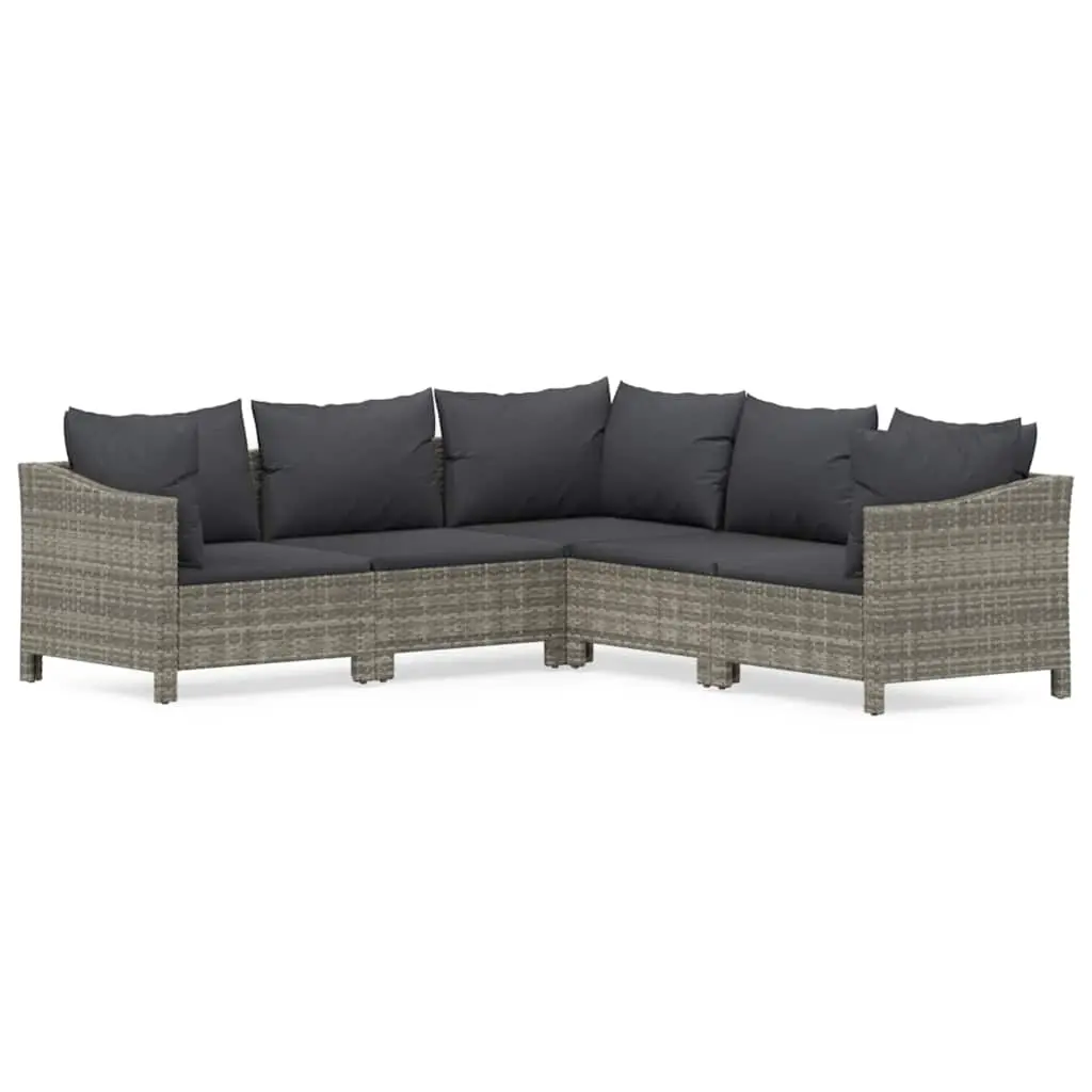 5 Piece Garden Lounge Set with Cushions Grey Poly Rattan 3187279 - Furniture