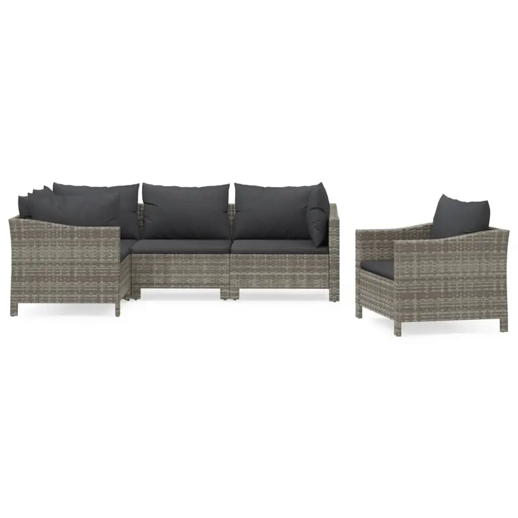 5 Piece Garden Lounge Set with Cushions Grey Poly Rattan 3187280 - Furniture